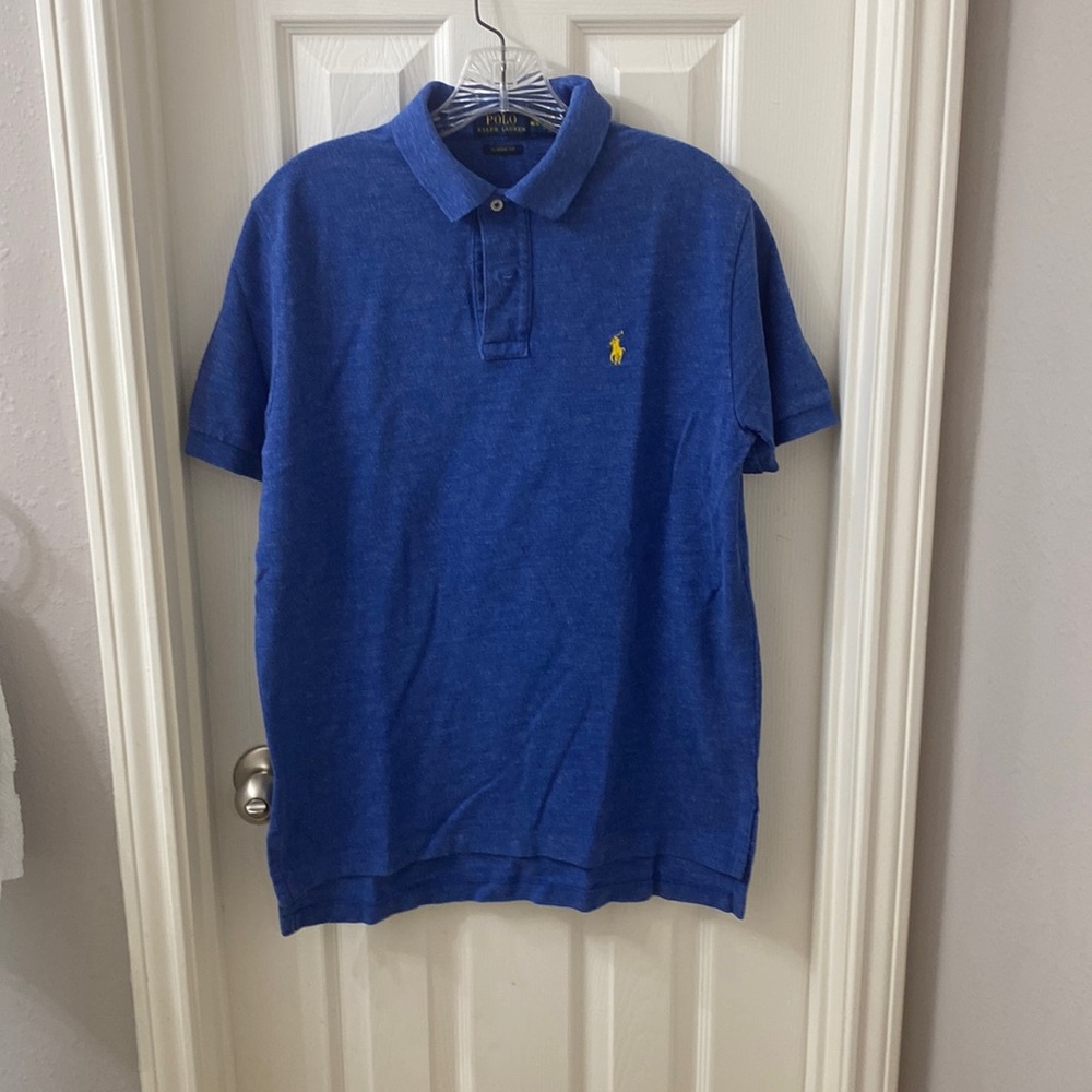 Polo Ralph Lauren Mens M SS polo shirt. Blue heather mesh fabric
